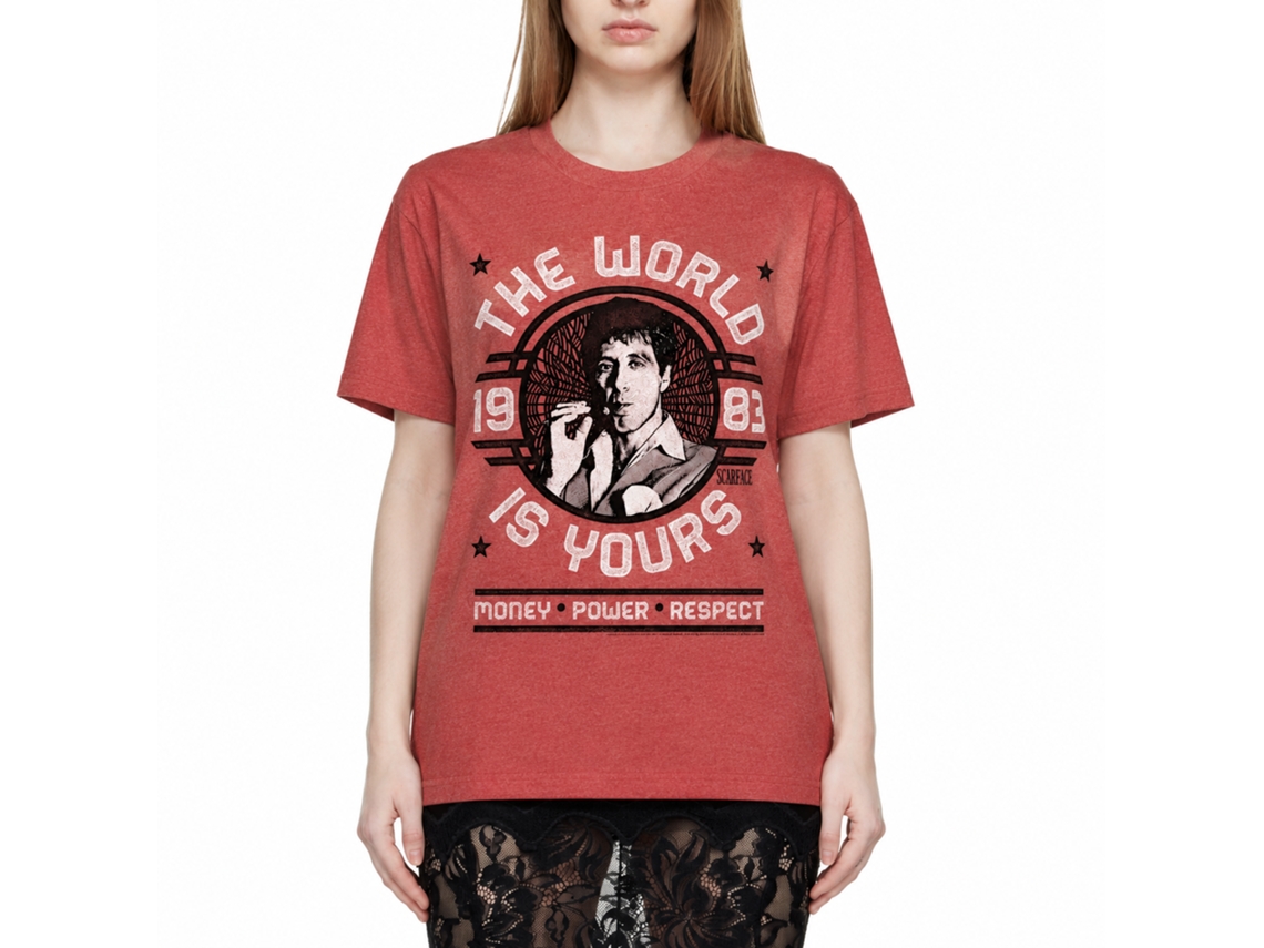 Rockinstone Scarface Movie World Is Yours Emblem Heather Red Adult T-shirt Size:xxxl