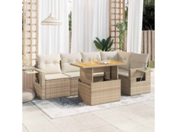 Vidaxl 6 Pcs Conjunto De Sofás P/ Jardim Com Almofadões Vime Pe Bege