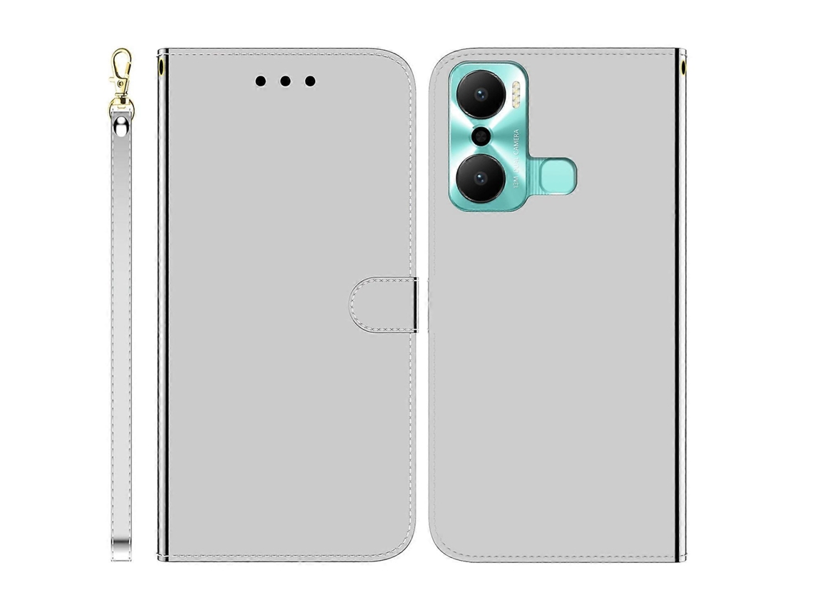 Capa De Celular Flip Em Couro Sintético Com Superfície Espelhada Para Infinix Hot 20 Play