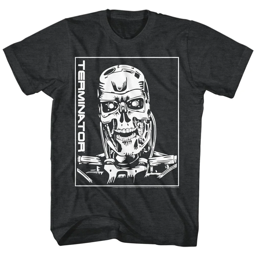 Rockinstone Terminator Machine Skull Heather Black Adult T-shirt Size:m