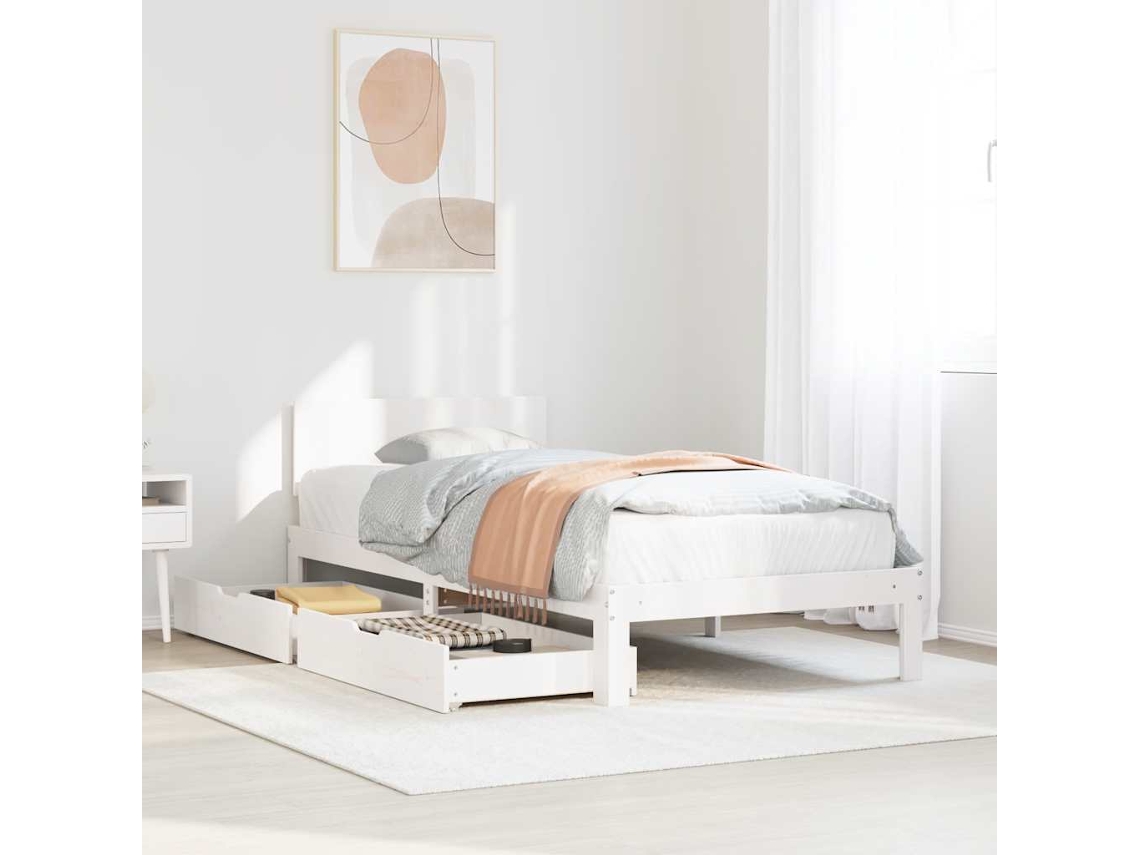 Estrutura De Cama Com Gavetas 75x190 Cm Pinho Maciço Branco