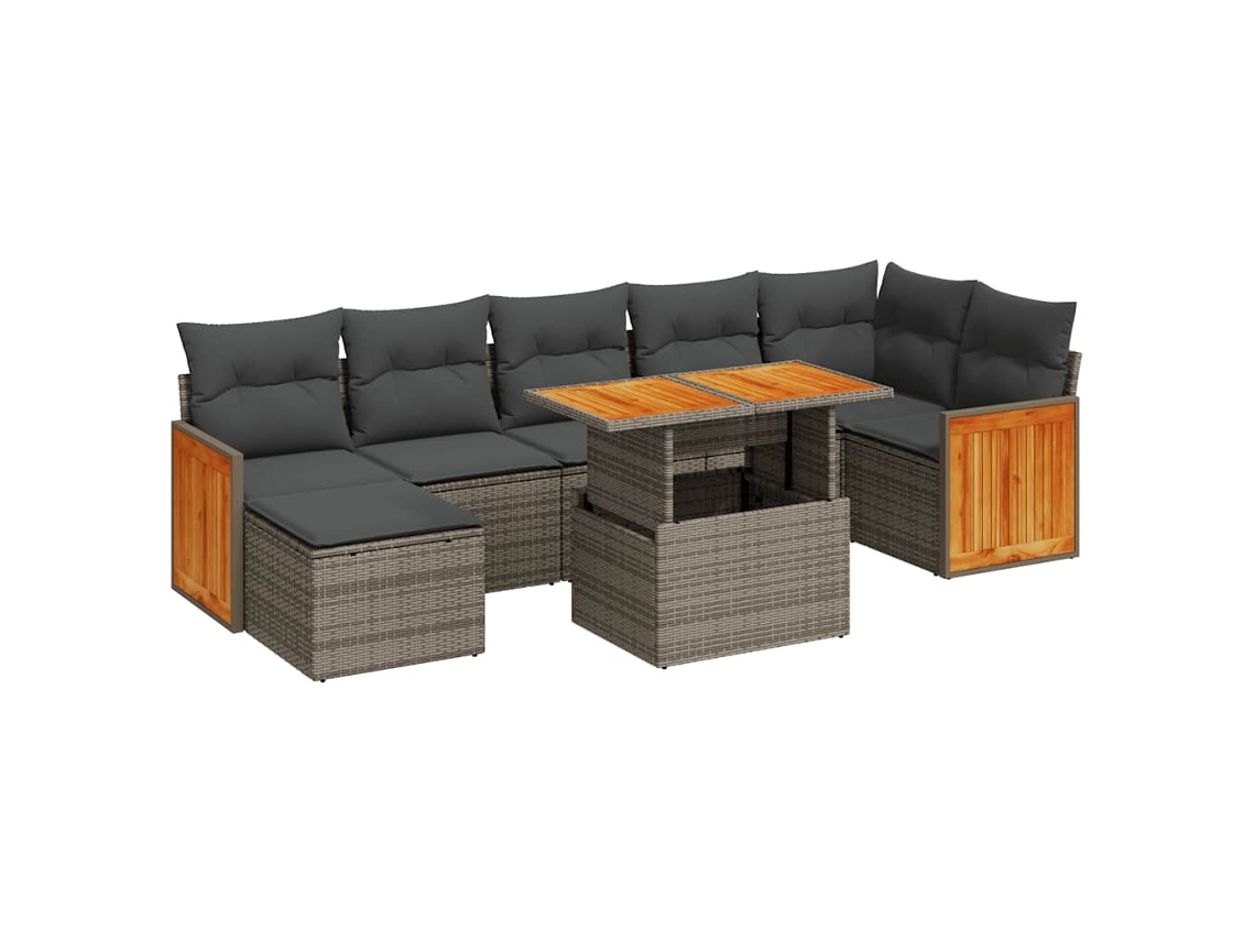Conjunto de 8 Sofás Jardim com Almofadões Vime Pe/acácia Cinzento MAISON EXCLUSIVE (8 pcs)