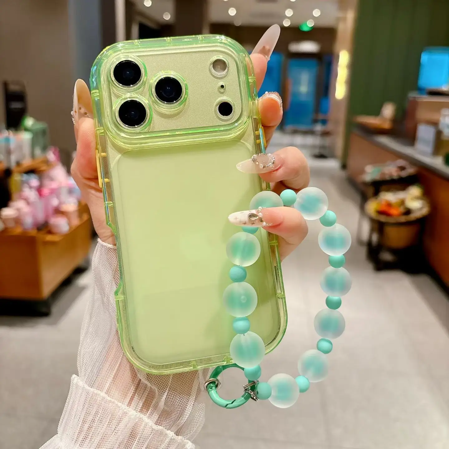 (iphone 15 Pro Max Amarelo) Capa De Celular Elegante Com Contas Na Cor Dopamina, Capa Traseira Macia