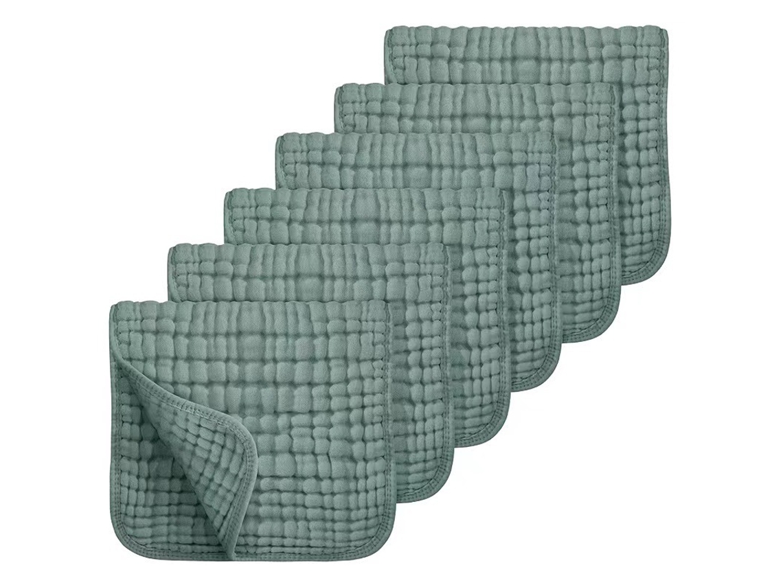Toalha de Algodão YUNZII de Seis Camadas para Arrotar ou Regurgitação, pacote com 6 unidades 25x50cm, verde