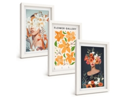 Conjunto De Pinturas Retratos Florais Com Buquês Moldura Branca Quadros Para A Sala De Estar Espelharte (3 Peças 20x30 Cm)