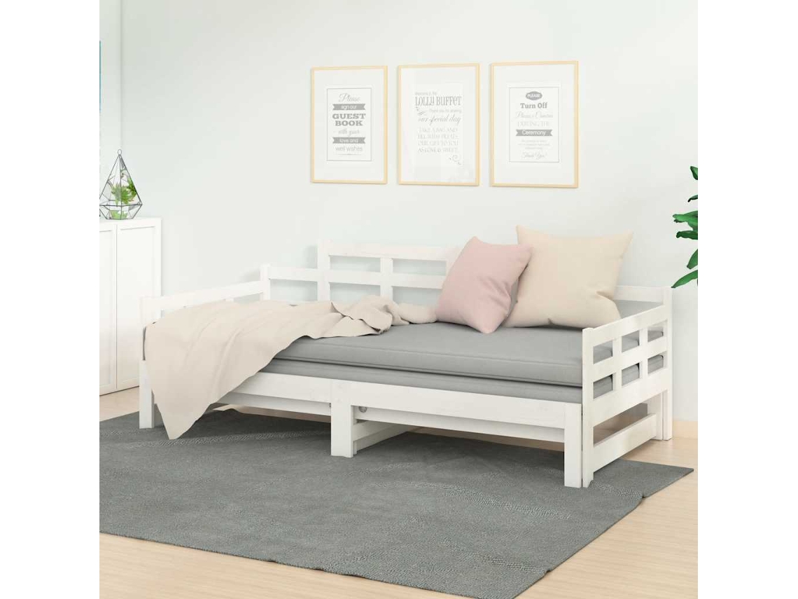 Vidaxl Estrutura Sofá-cama De Puxar 2x(80x200) Cm Pinho Maciço Branco