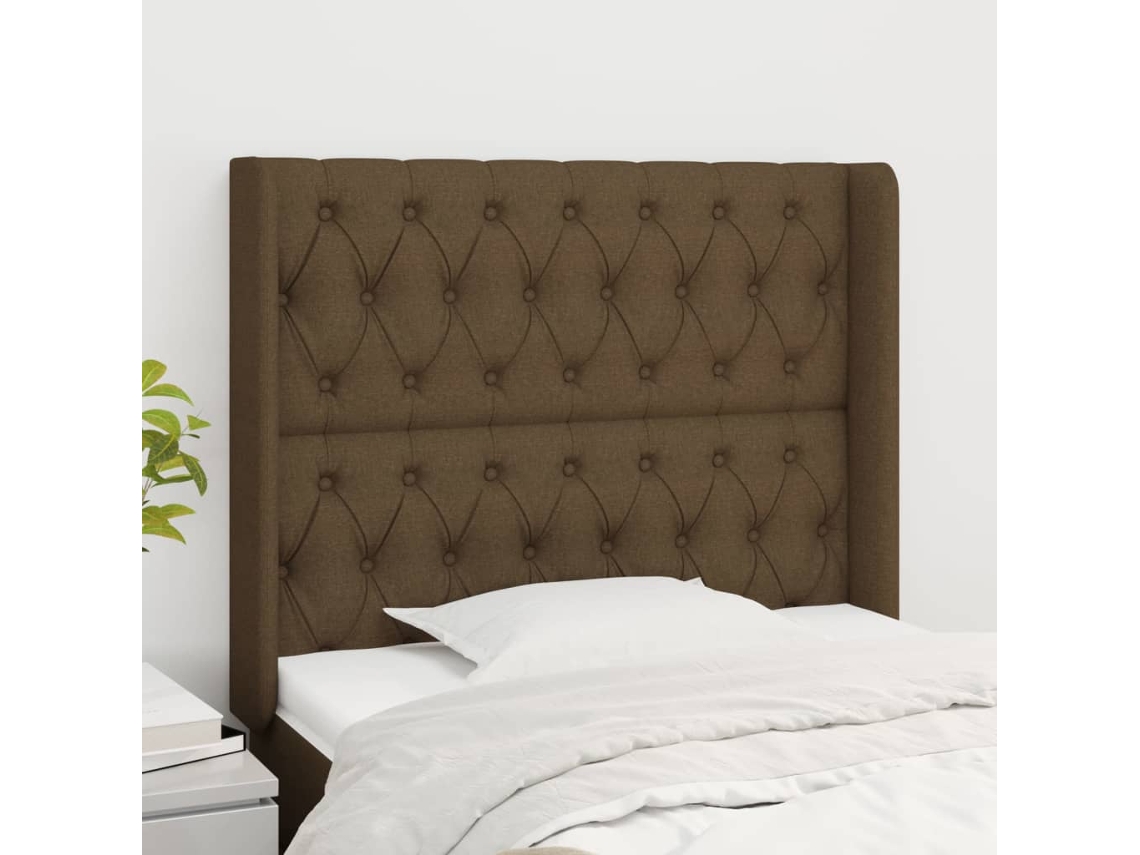 Vidaxl Cabeceira Cama C/ Abas Tecido 103x16x118/128 Cm Castanho-escuro