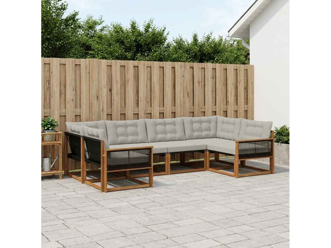 Vidaxl Conjunto De Sofás Para Exterior 6 Pcs Natural E Cinzento-claro