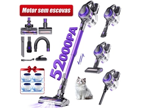 Aspirador Vertical Sem Fios 52000pa,560w Potente,60 Min De Autonomia,sistema Cyclone Com 8 Cones De Ar,aspirador Anti Ácaros,1.6l Adormii