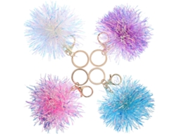 De 4 Chaveiros Coloridos Com Pompons, Pingentes Decorativos Para Bolsas E Chaveiros.