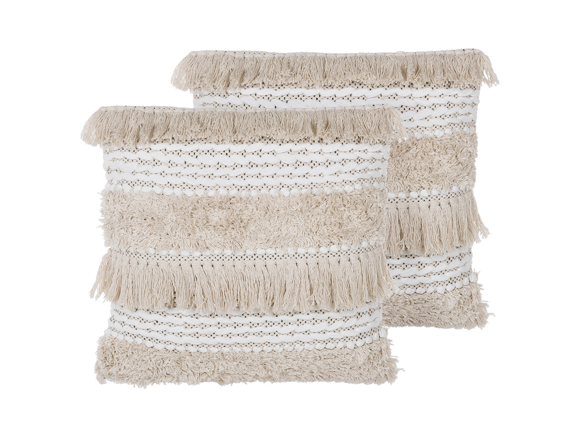 Conjunto de 2 almofadas BELIANI Villur de Algodão Creme 45x45x10