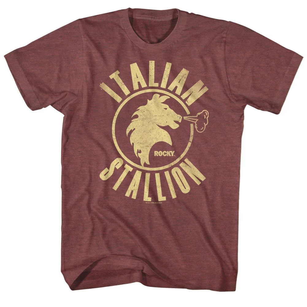 Rockinstone Rocky Movie Stallion Heather Vintage Maroon Adult T-shirt Size:l