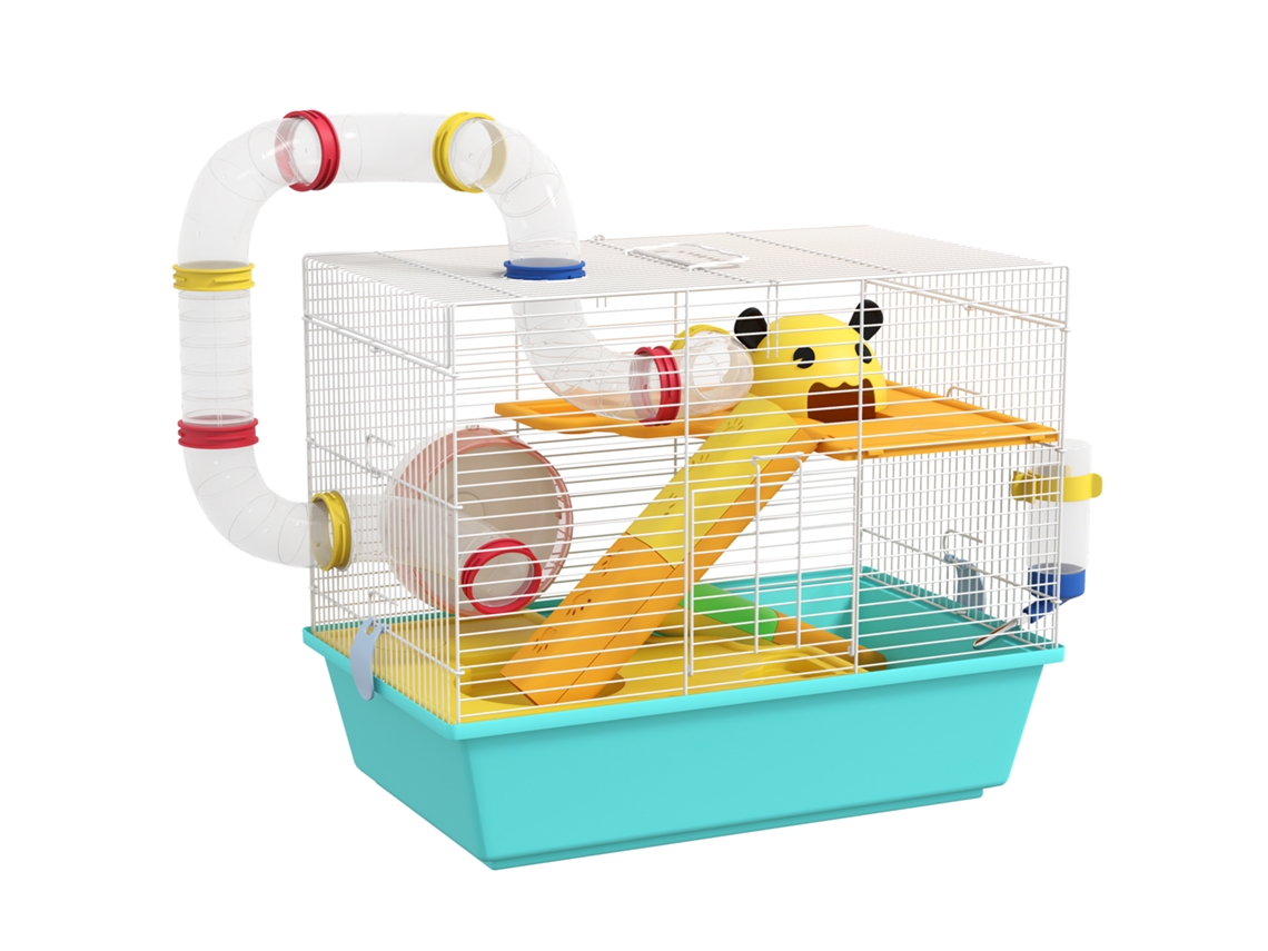 Gaiola Para Hamsters Com Túnel, Plataformas, Comedouro, Bebedouro, Casinha, Rampas E Roda De Exercício, 45x28x37 Cm, Azul Claro