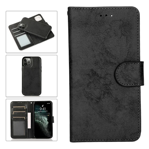 Capa Carteira 2 Em 1 Com Revestimento Magnético Removível Em Couro Para Iphone 13 Pro, Preta