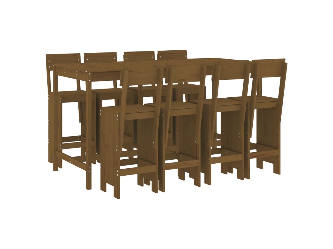 Conjunto de 9 Bar para Jardim Madeira Pinho Maciça Castanho Mel MAISON EXCLUSIVE