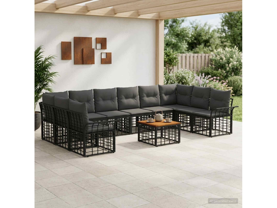 Vidaxl Conjunto De Sofás Para Exterior 11 Unid. Preto E Cinza Escuro