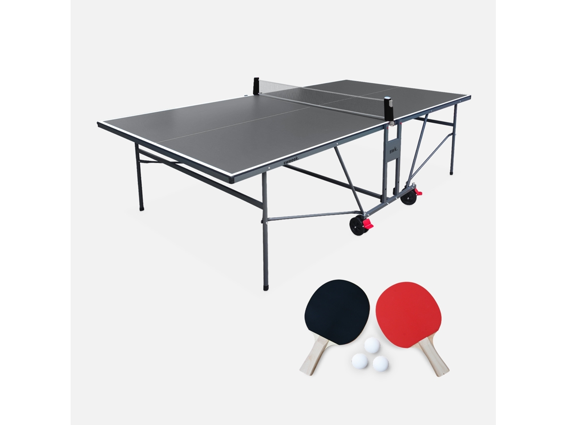 Mesa De Ping Pong Interior Com 2 Raquetes E 3 Bolas, 274 Cm, Cinza Sweeek