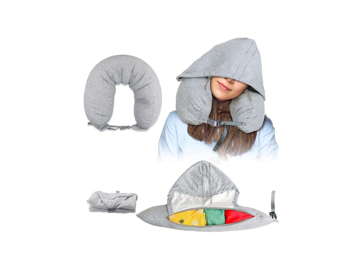 Almofada Em U Com Capuz Para Viagens Avião, Escritório, Sestas. Portátil, Enchível (capuz Não Amovível).