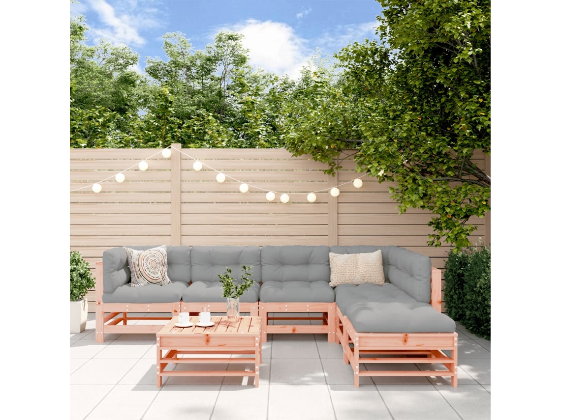 Vidaxl 7 Pcs Conjunto Lounge De Jardim Madeira De Douglas Maciça