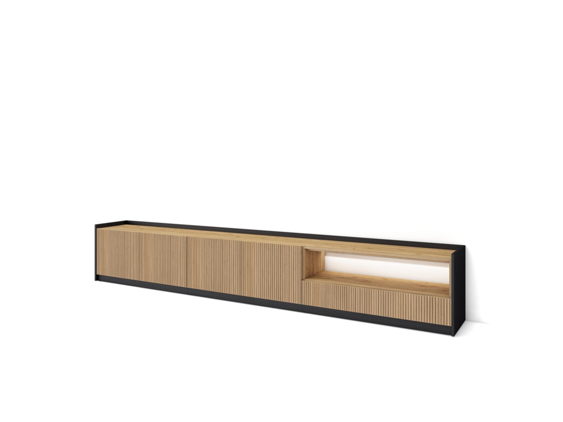 Móvel De Tv, 310x37x50cm, Para Televisores Até 80", Led, Carvalho E Preto