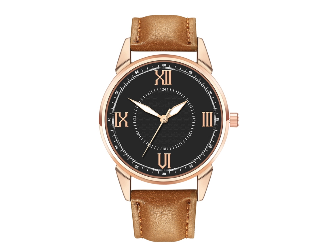 Relógio Masculino de Quartzo Casual com Cinto de Couro Artificial Cor Café Claro Preto
