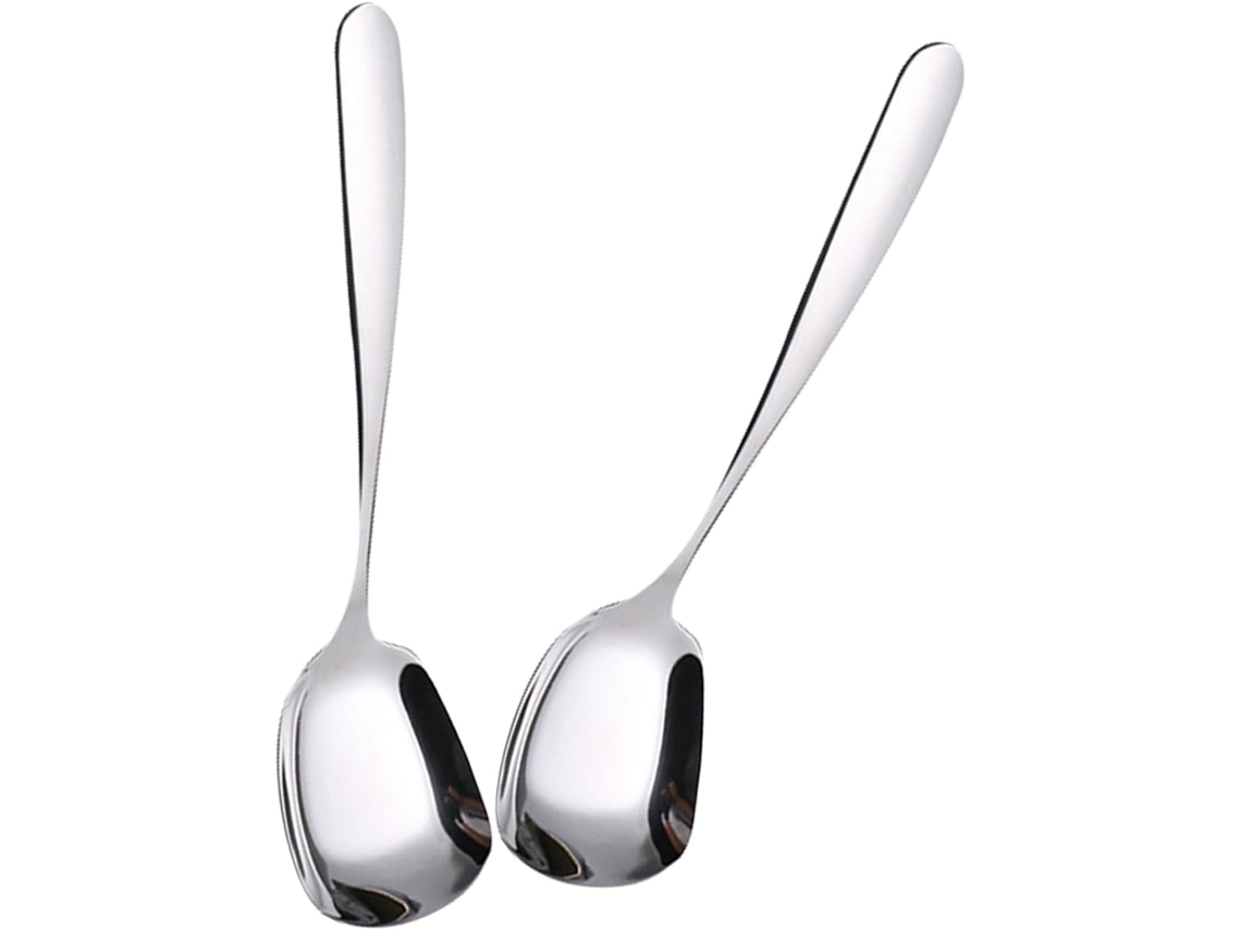 Conjunto De 2 Colheres Ergonômicas De Aço Inoxidável Com Cabeça Quadrada Para Uma Pegada Confortável