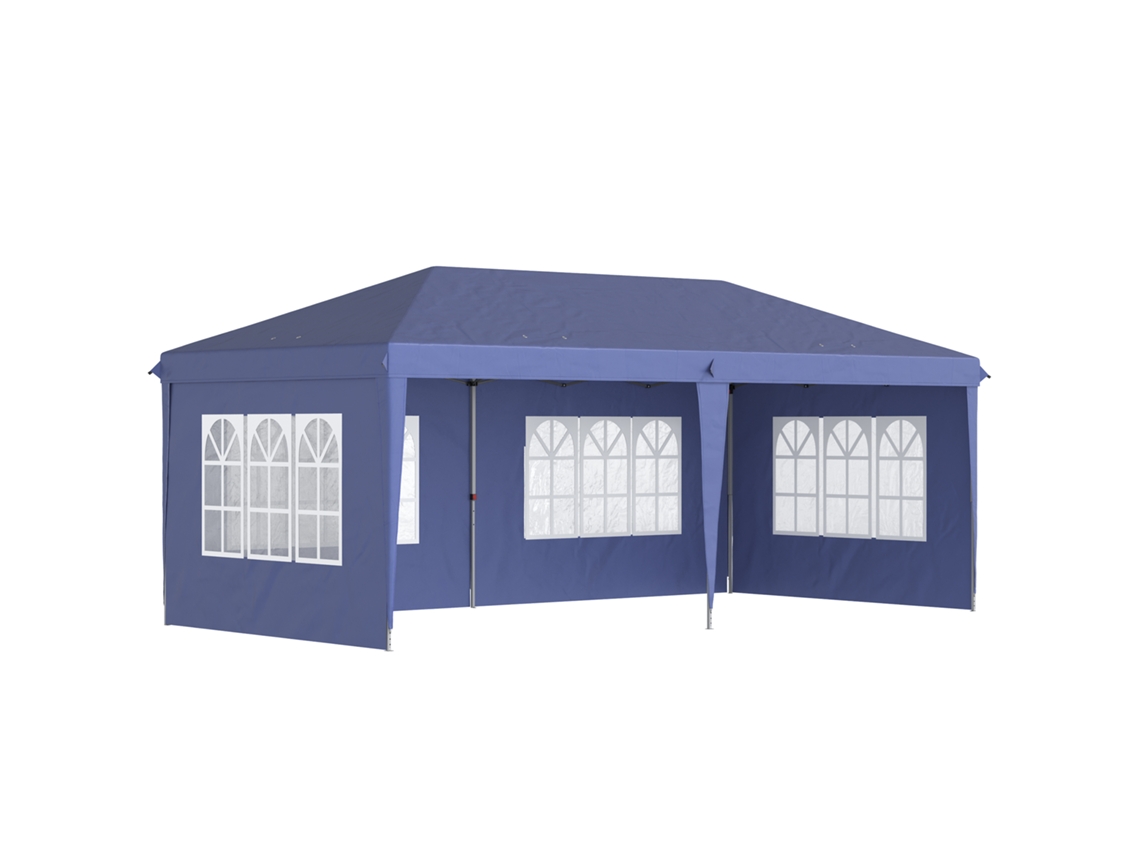 Pavilhão dobrável 6x3 M ZACHARY, semiaberto, painéis laterais, janelas, bolsa, estrutura de aço, azul