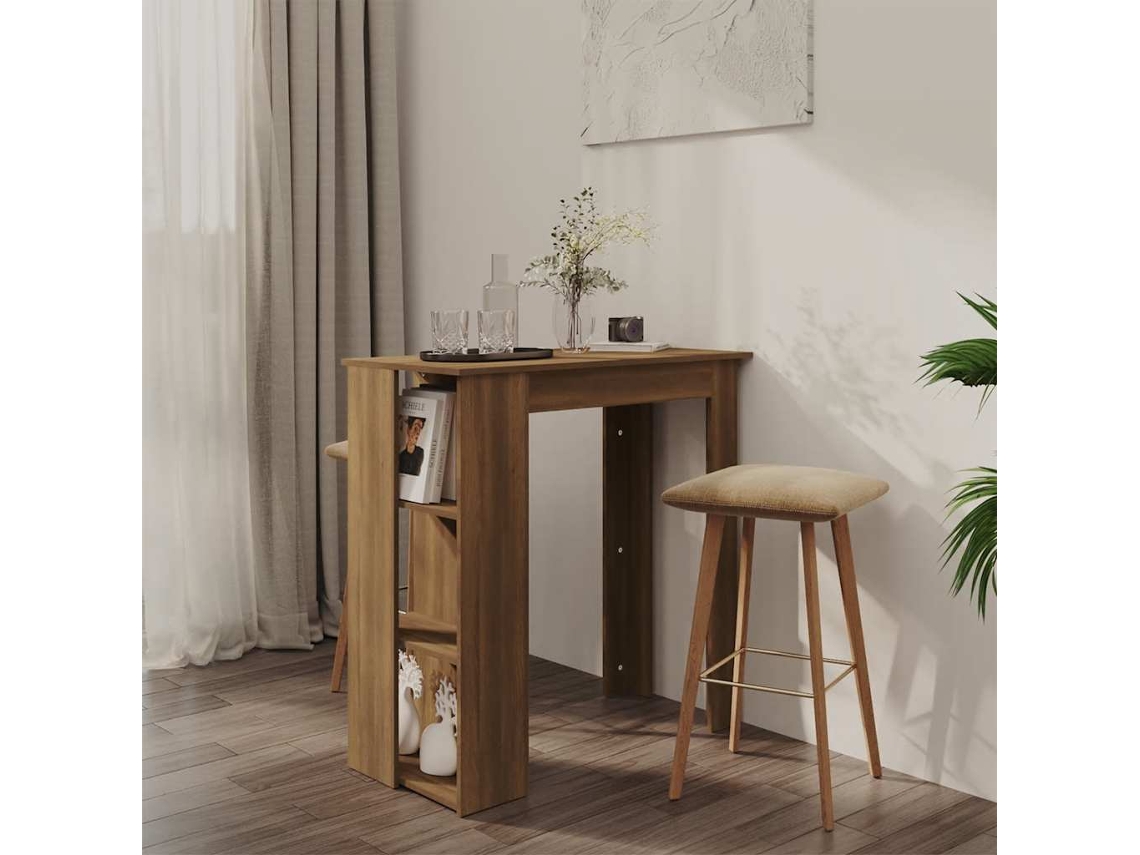 Vidaxl Mesa De Bar C/ Prateleiras Derivados Madeira Carvalho Castanho