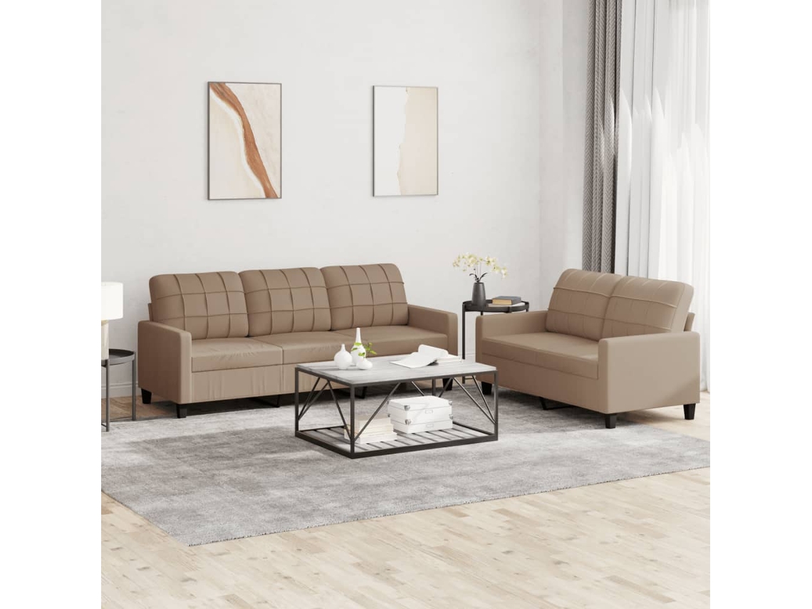 Vidaxl 2 Pcs Conjunto Sofás C/ Almofadões Couro Artif. Cor Cappuccino
