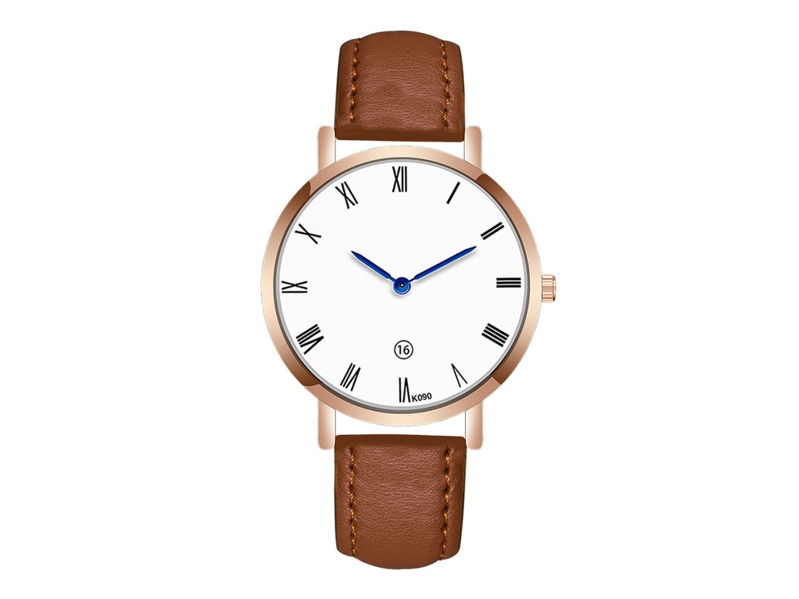 Reloj De Cuarzo Para Hombre Con Correa De Cuero Pu Moda Dial Redondo Café Claro