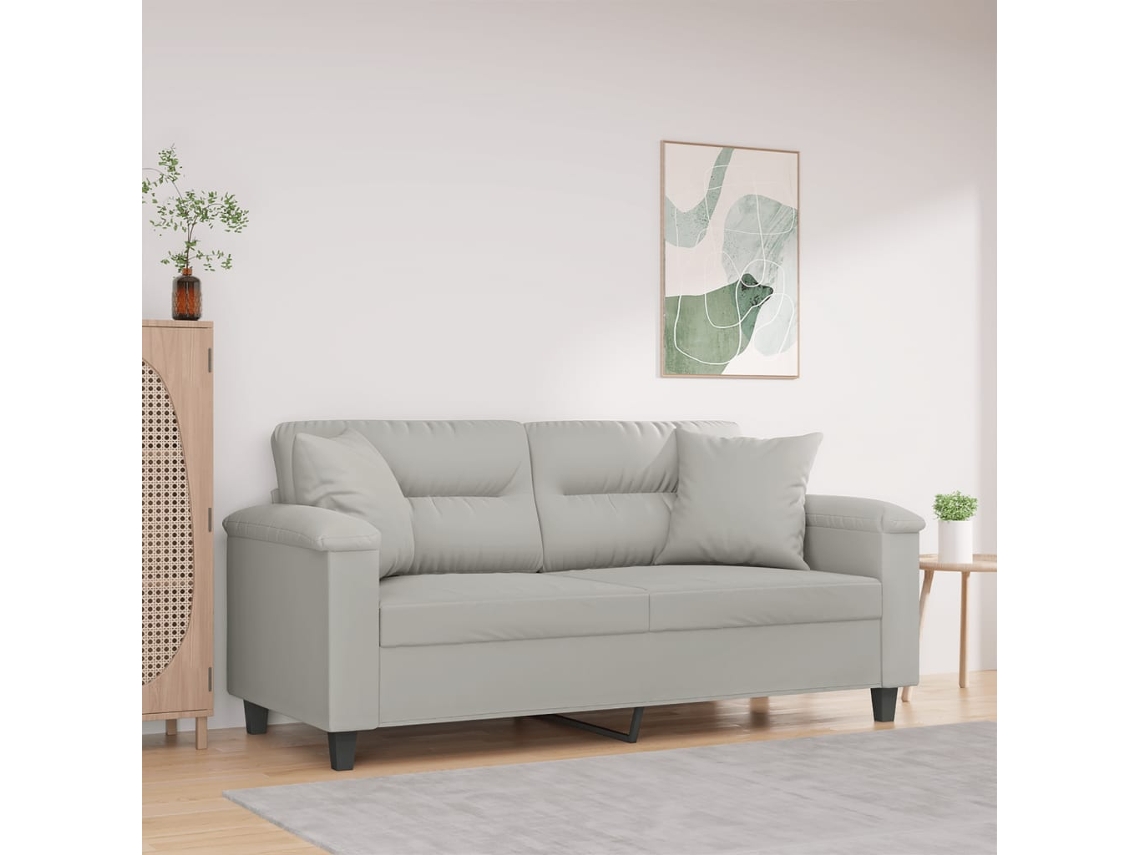 Vidaxl Sofá 2 Lugares C/ Almofadas 140 Cm Microfibra Cinzento-claro