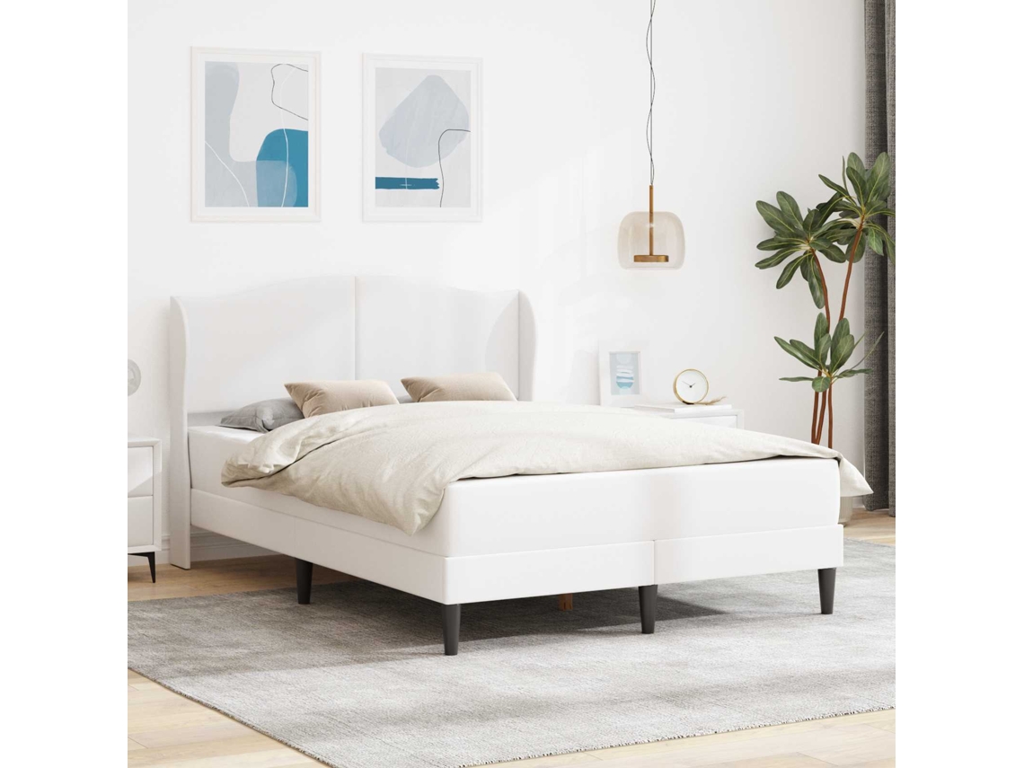 Vidaxl Estrutura Da Cama Branco 140 X 190 Cm Couro Sintético