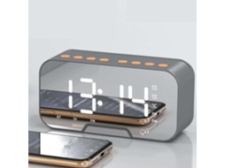 Alto-Falante Portátil Despertador com Espelho Led Relógio de Mesa Digital Display Grande de Tempo Alto-Falante Sem Fio Cinzad38006
