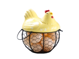 Cesta de Ovos de Ferro com Tampa de Cerâmica Amarelo NEVEANCE
