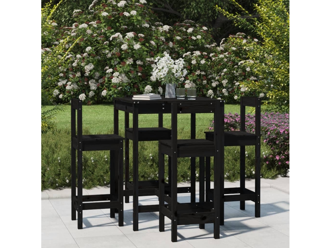 Vidaxl 5 Pcs Conjunto De Bar Para Jardim Pinho Maciço Preto