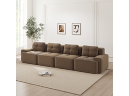 Sofá Modular De 4 Lugares - Estofamento Confortável, Assento Profundo, Antiderrapante - Castanho