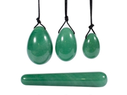 Ovos De Jade Yoni Para Treinar Músculos Pelveos Feminino, Quartzo Natural Verde Com Varinha De Massagem