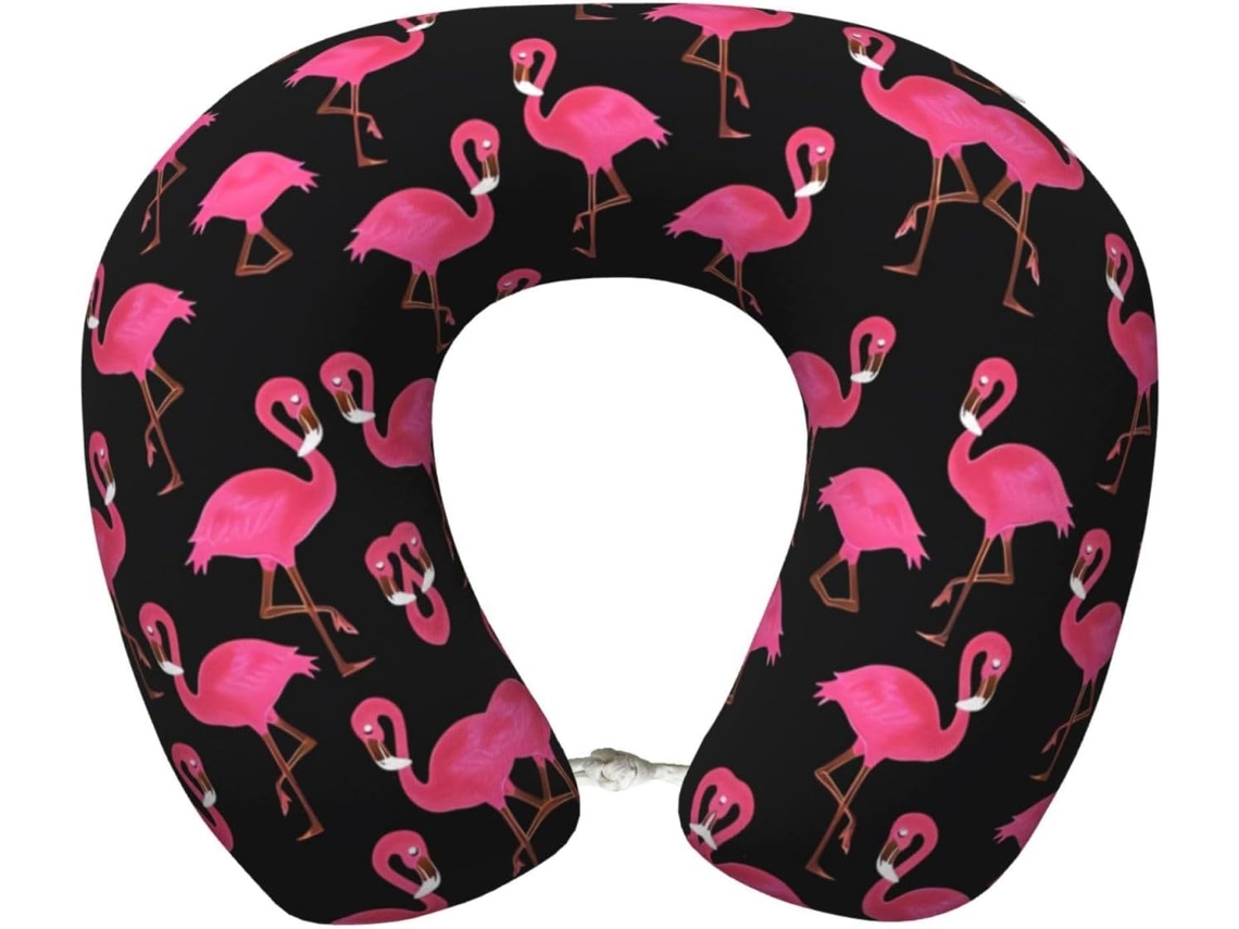 Travesseiro de Viag em Espuma Viscoelástica com Estampa Flamingos Suporte Confortável Formato U para o