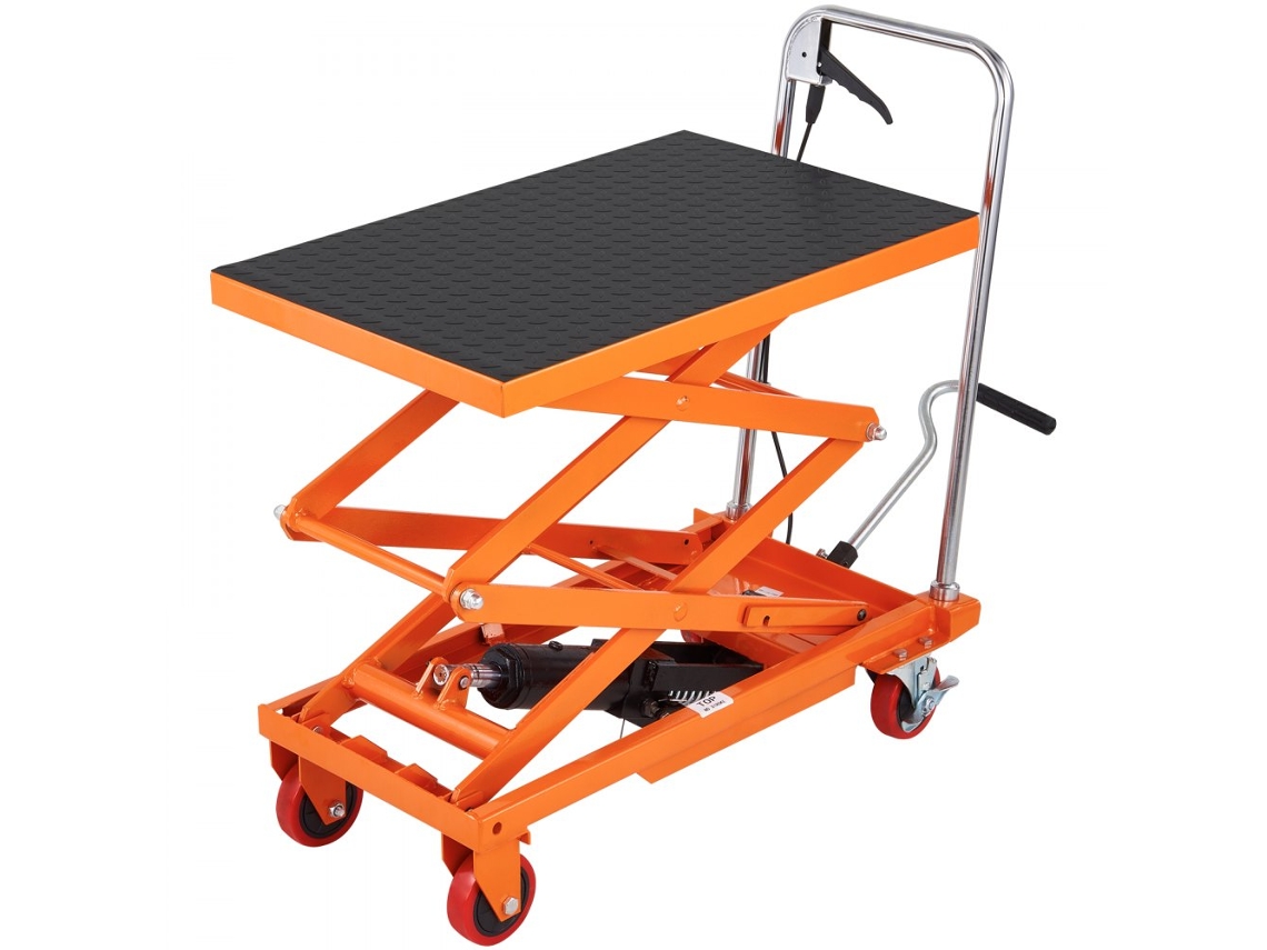 Mesa De Elevação Hidráulica Portátil 150kg Com Rodas E Altura Ajustável Até 127cm Tekmaquinas