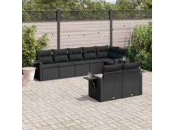Conjunto de 8 Sofás de Jardim com Almofadas Vime Pe Preto Dkd Home Decor