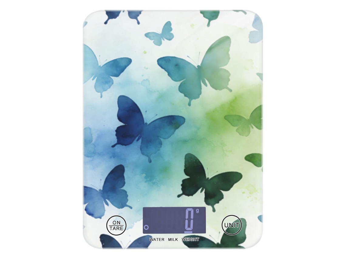 Balança De Cozinha Digital Com Estampa Borboletas Em Aquarela Azul E Verde, Capacidade De 5kg 12lb, Fácil De Limpar, Com
