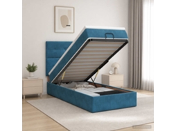 Vidaxl Cama Ottoman Com Colchão Azul Escuro 90 X 200 Cm Veludo