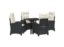 Conjunto 5 De Jantar Jardim De Vidaxl Com Almofadas Pretas De Vime Poly