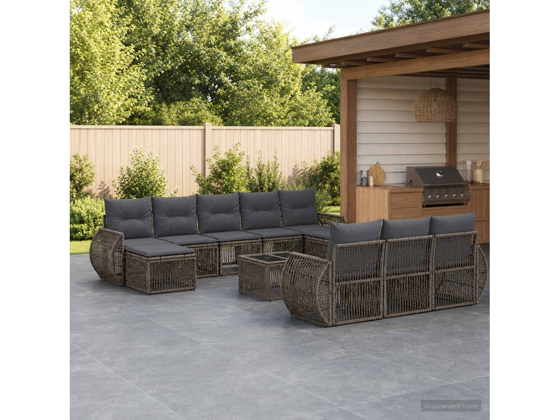 Vidaxl Conjunto De Sofá De Jardim 11 Pcs Cinza E Cinza Escuro Vime Pe