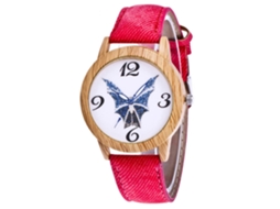 Reloj De Cuarzo Unisex De Madera Con Correa De Denim Zhoulianfa (rojo)