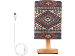 Abajur De Cabeceira Com Estampa Étnica Para Quarto, Portas De Carregegamento Usb C, Luminária De Mesa Cabeceira, Luminária