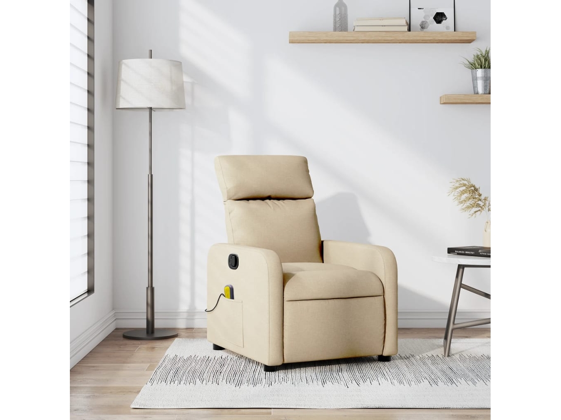 Vidaxl Poltrona De Massagens Reclinável Tecido Cor Creme