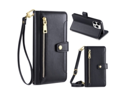 Capa Pega Para Iphone 15 Pro Pele Sintética Com Porta-cartões Preto