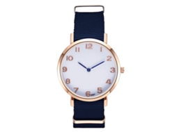 Relógio masculino de quartzo com pulseira de nylon, mostrador redondo simples e exterior azul royal.