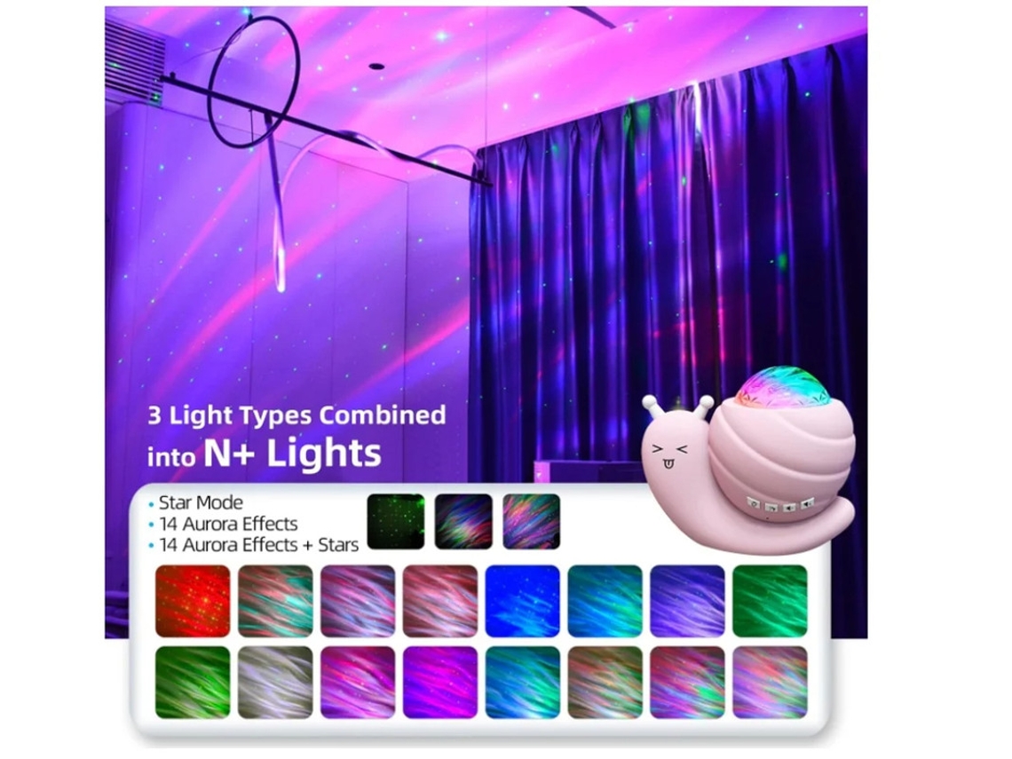 Luz Noturna Do Projetor Star Luzes Do Projetor Aurora Galaxy 4 Em 1 Luzes Noturnas Snail Kids Para Quarto Com Coluna Remota/música Bestvite